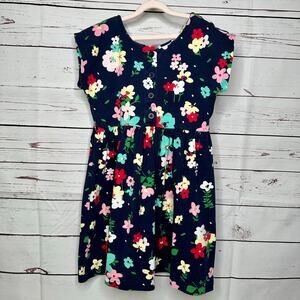 Hanna Andersson navy Blue floral print cotton play dress size 6